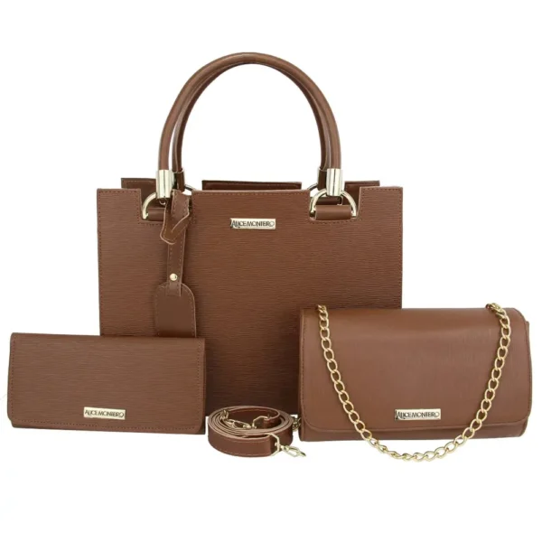 Kit Bolsa Feminina Nude 3 Peças - Bolsa Baú, Clutch e Carteira Elegantes - Image 9